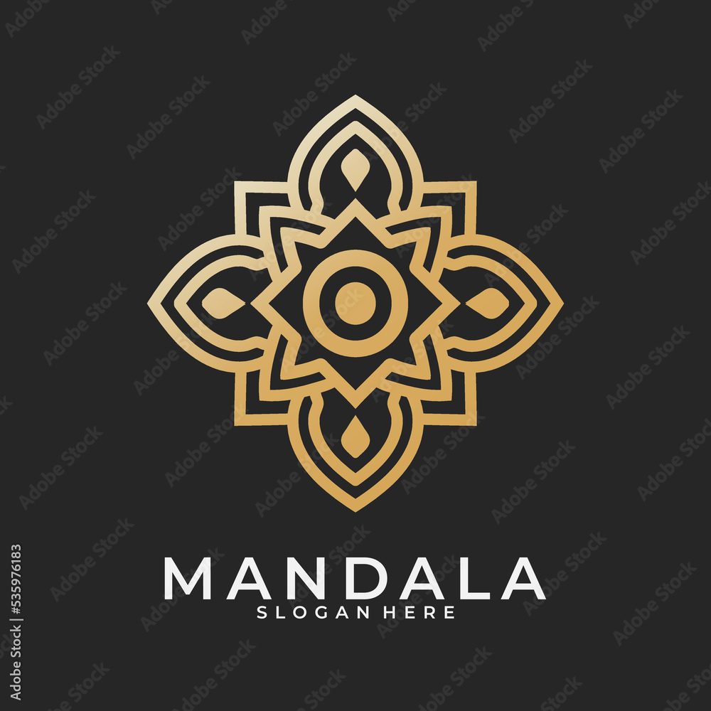 Abstract decorative flower mandala logo template, Swirl logo sign in ornamental arabic style, Minimalist floral logo design for boutique, spa, yoga, meditation