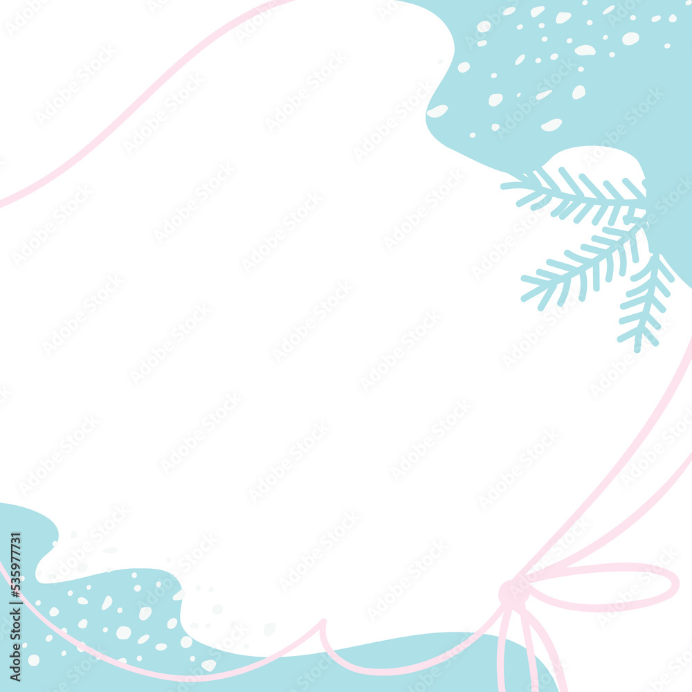 christmas card with gift ribbon, snow flakes and fir branches. PNG frame with winter motifs