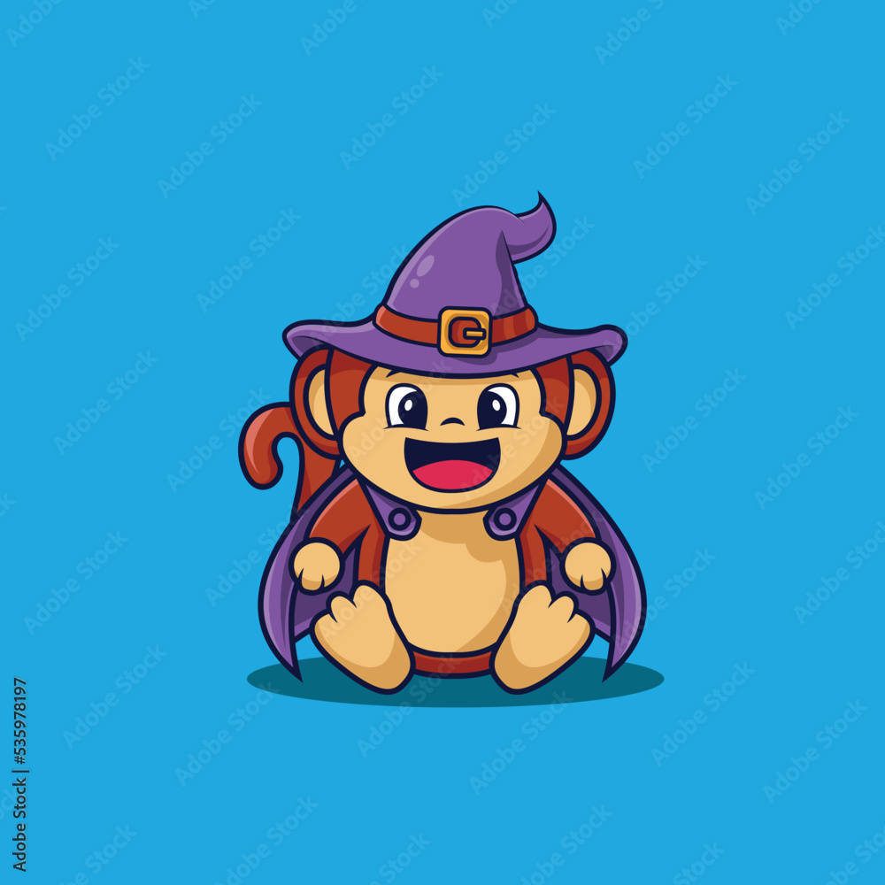 cute monkey witch characters. vector