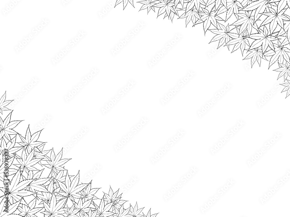 Obraz premium もみじの線画フレーム②ななめ_黒系