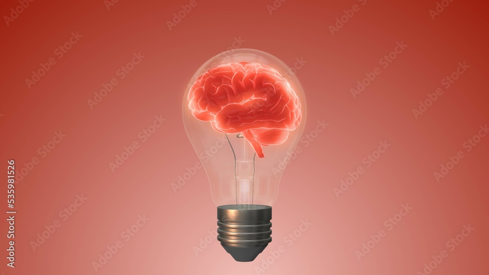 Idea concept of glowing brain inside the bulb Idea concept of glowing brain inside the bulb
