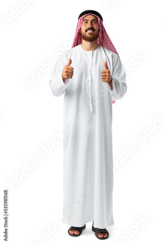 Young Arab man showing ok sign and smiling isolated on white background photo