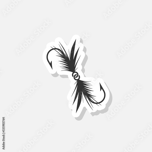 Fly fishing design sticker isolated on white background