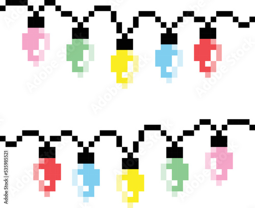christmas lights Pixel Art isolated on white Background. Pixel art. Vector illustration. Pixel design illustration. bit icon.