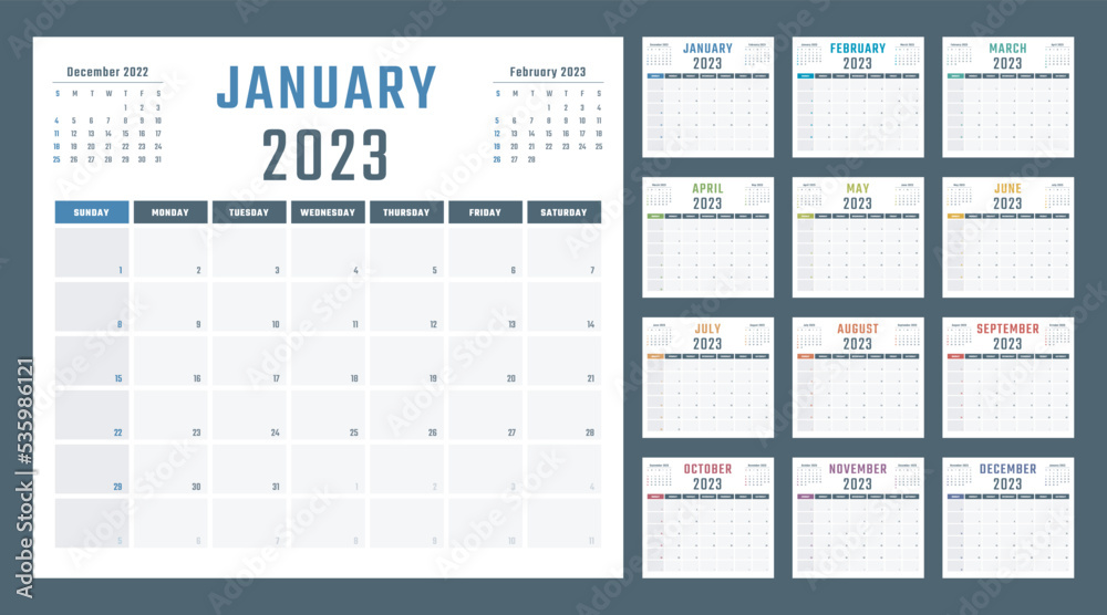calendar for 2023 starts sunday, vector calendar design 2023 year calendar for 2023 starts sunday, vector calendar design 2023 year