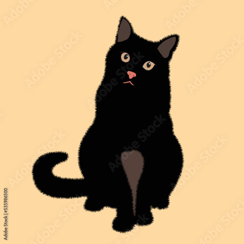 Cartoon black cat. Cat behavior  body language and facial expressions in simple cute style. Isolated vector illustration.