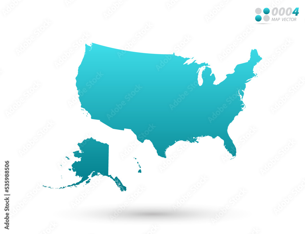 Vector blue gradient of United States of America (USA) map on white background. Organized in layers for easy editing.