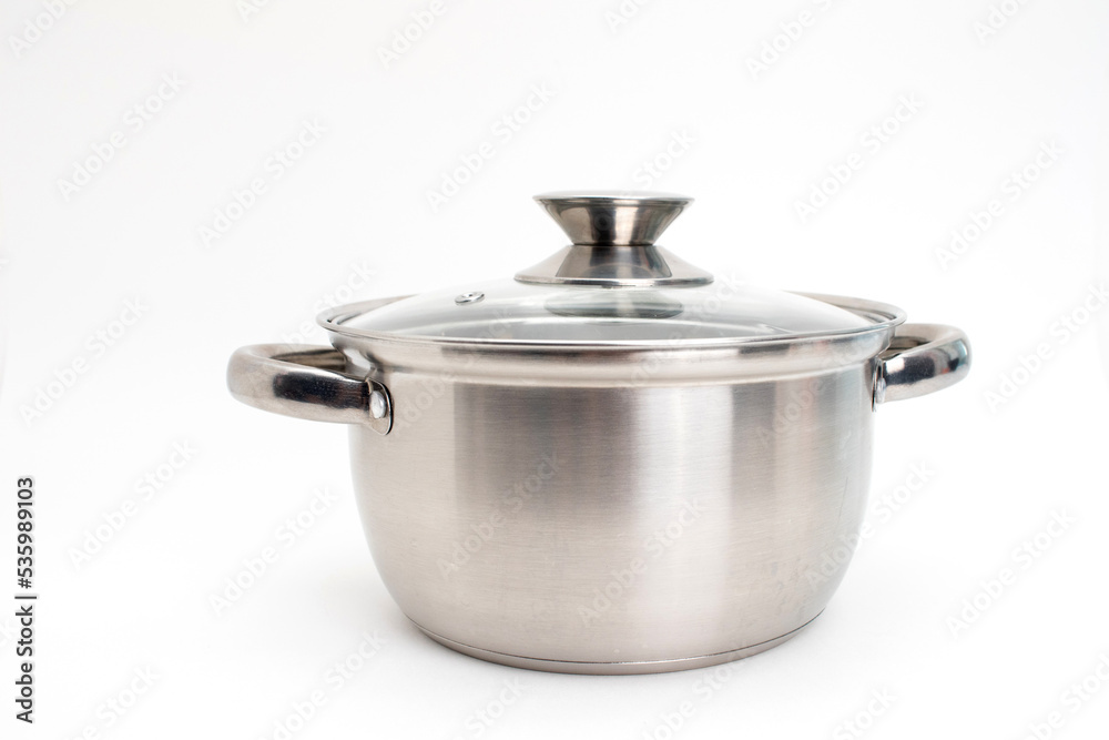 Stainless steel pot on a white background Stainless steel pot on a white background