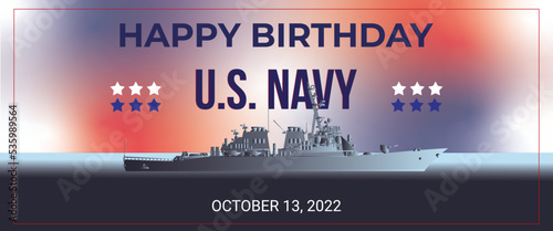 Happy Birthday U.S. Navy.  October 13 Vector editable. Add your own copy.