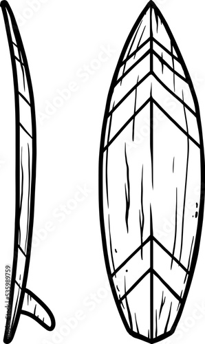 Illustration of surfing board. Design element for poster, emblem, banner, sign, t shirt. Vector illustration
