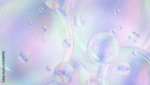 Abstract liquid circles on a background of pastel color with spacing. 3D design of a rainbow-colored spherical. Template for a trendy gradient in a minimal style. 3D rendering