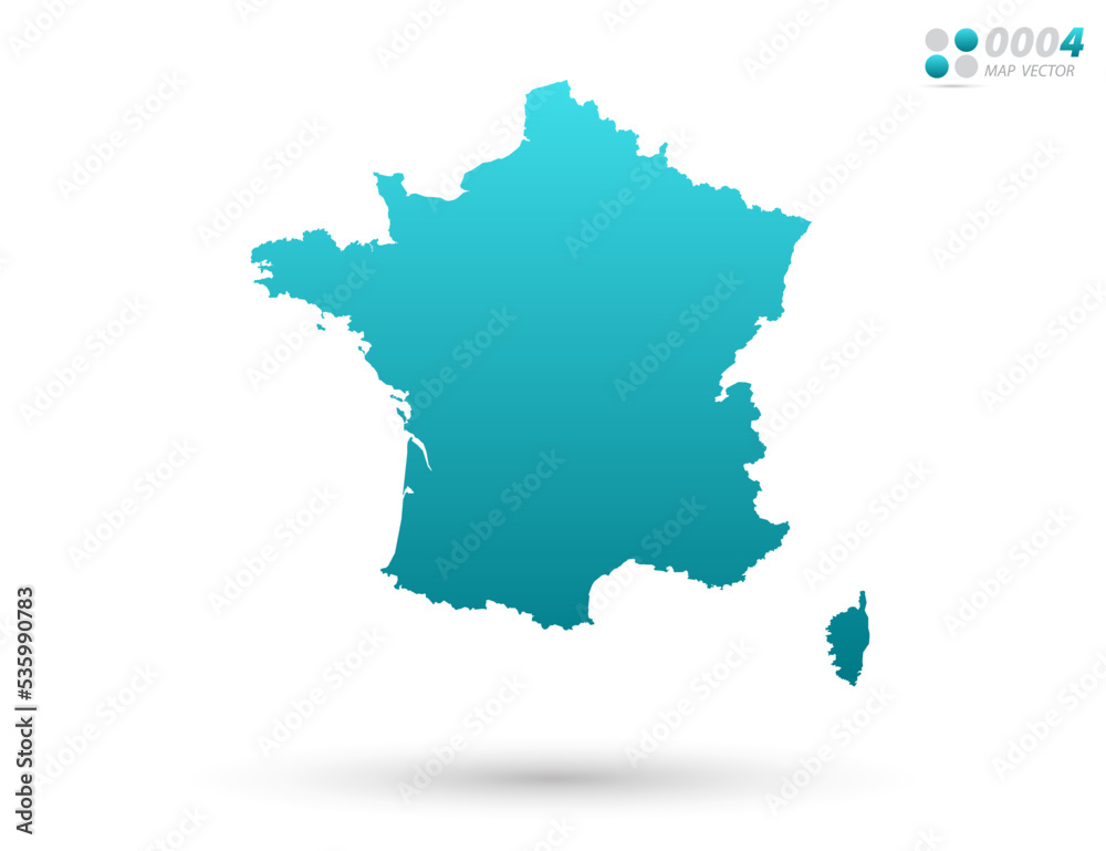 Vector blue gradient of France map on white background. Organized in layers for easy editing.