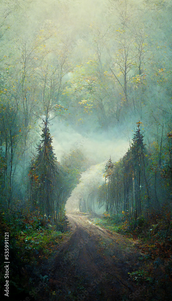 Obraz premium the foggy forest nature landscape illustaion background