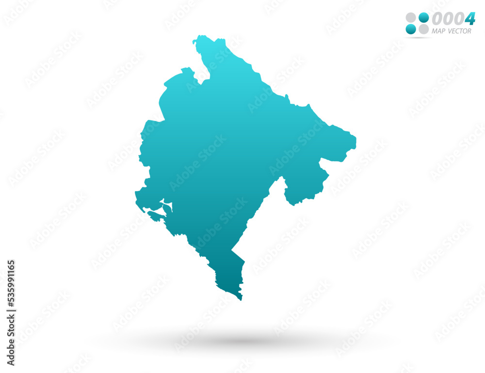 Vector blue gradient of Montenegro map on white background. Organized in layers for easy editing.