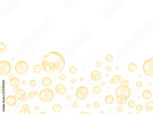 Yellow bubbles on a white background with  concepts in fuel ads. Yellow liquid digital design media. Protection, Development, copy space, banner, website
