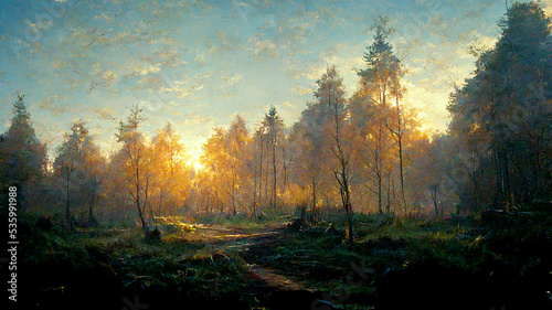 sunrise time of forest field landscape nature