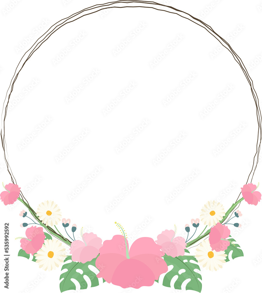 hibiscus blossom flower wreath frame for summer