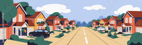 Obraz na płótnie Suburban street with houses and road