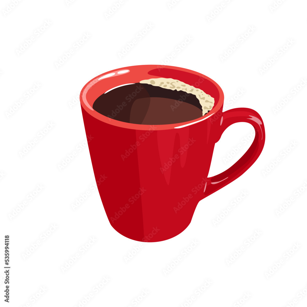 Red coffee cup isolated on white background. Vector cartoon