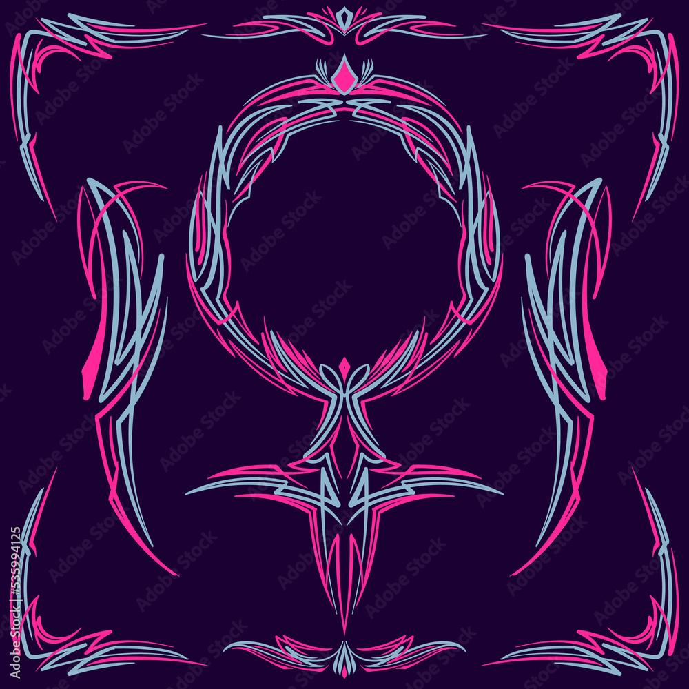 Pinstriping female symbol. Motorcycle and Car vintage hand drawn and