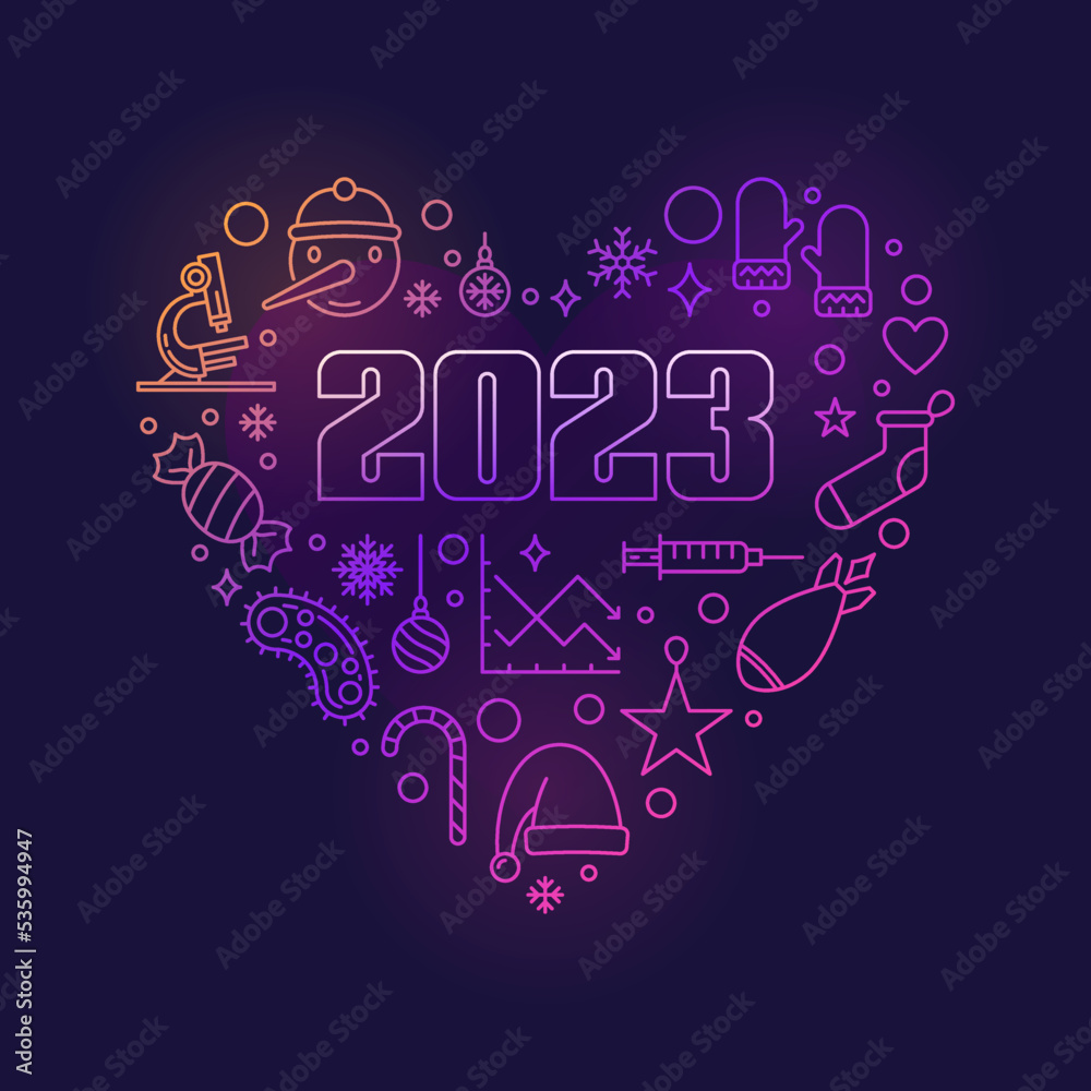 Merry Christmas funny thin line heart-shaped colored illustration