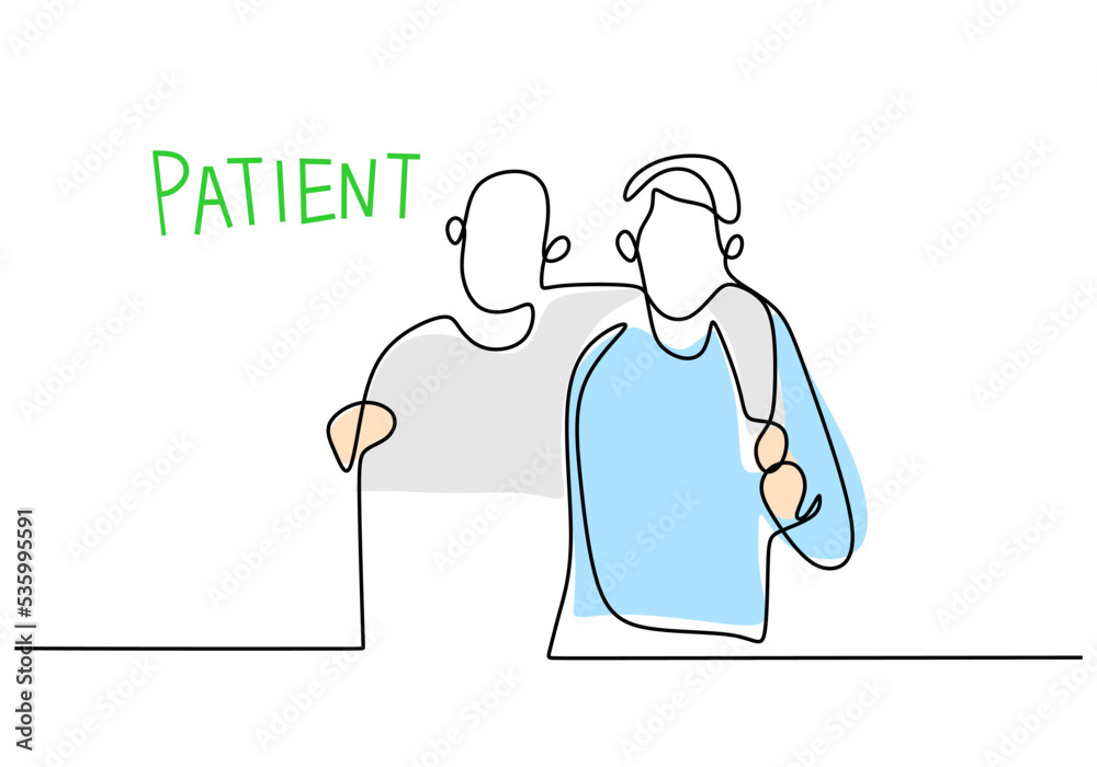 One continuous single line of doctor help patient isolated on white background.