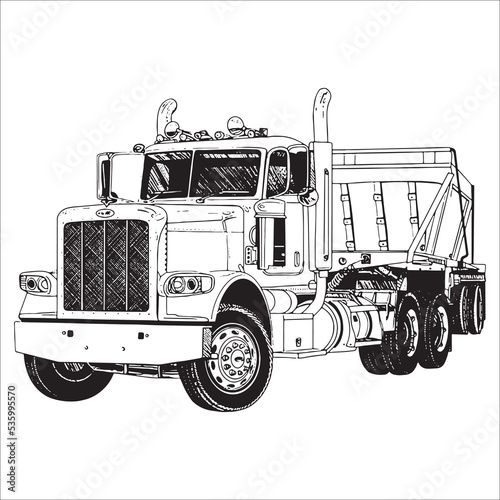 vector linear black and white doodle truck drawing