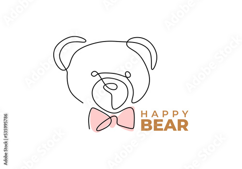 One continuous single line of teddy bear head isolated on white background.