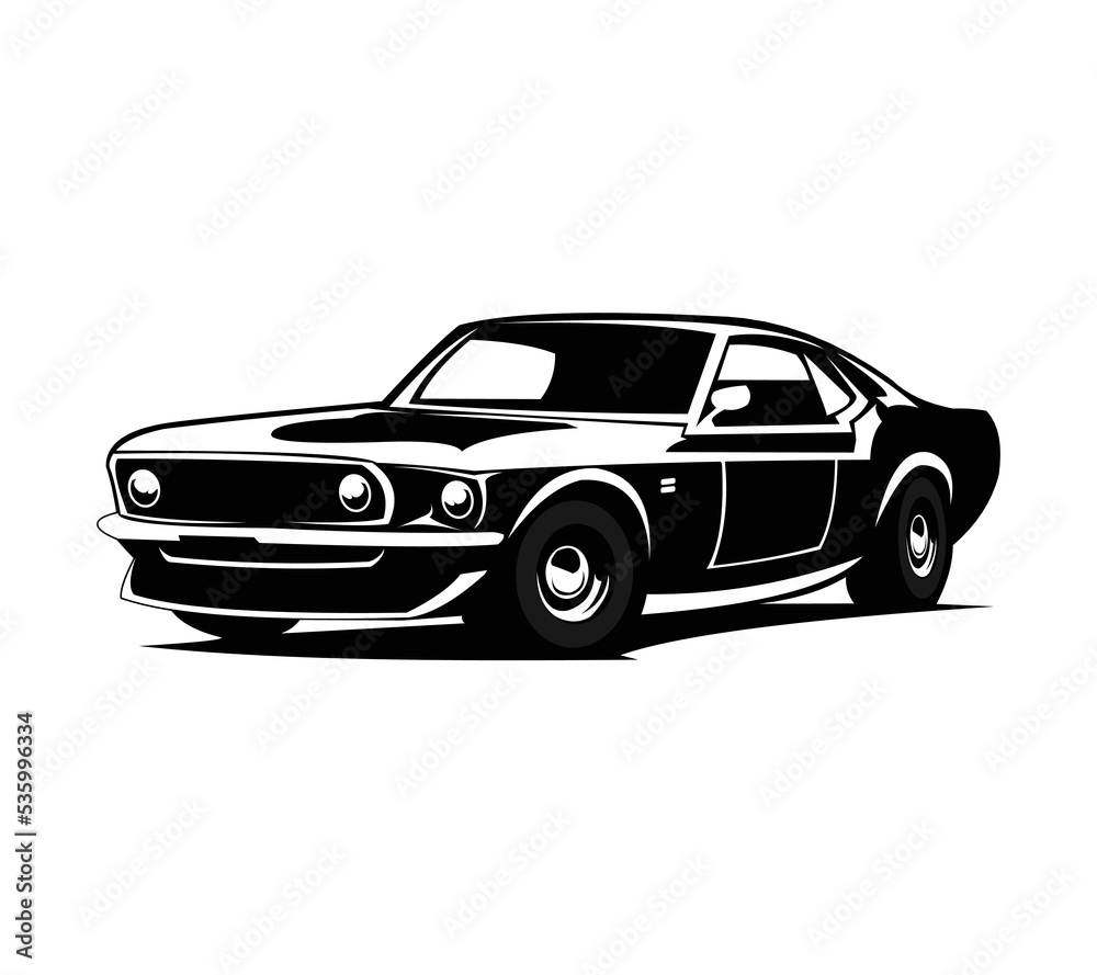 Muscle car logo, emblems and badges isolated on white background. Old american car from 60s.