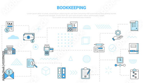 bookkeeping concept with icon set template banner with modern blue color style