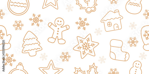 bright seamless gingerbread and snowflake christmas winter background