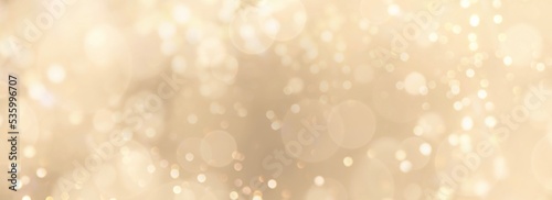 Festive abstract Christmas bokeh background - golden bokeh lights, beige - New Year, Anniversary, Wedding, banner	