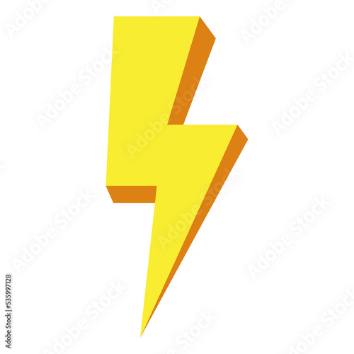 Yellow thunder icon isolated on white background, thunder storm symbol. Yellow electric lightning bolt.