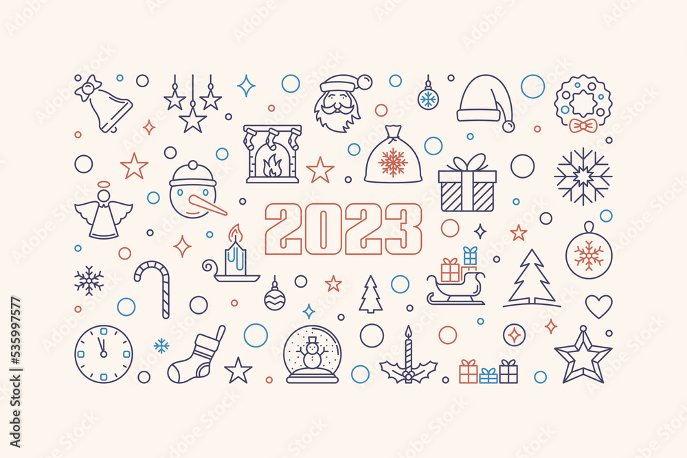 Merry Christmas and Happy 2023 New Year vector horizontal banner