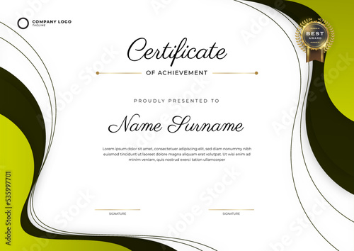 Green professional diploma certificate template in premium style. vector illustration