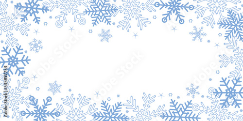 blue christmas snowflake border on white background