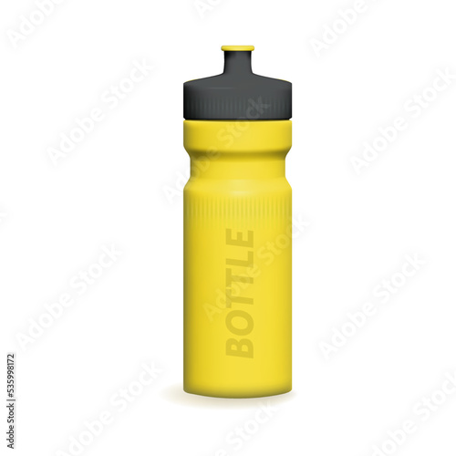 Yellow matte plastic sports water bottle. Photorealistic packaging mockup template. Vector 3d