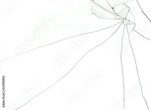 A broken glass on a white surface, shattered pieces, hole on the top right corner. A useful texture overlay.

