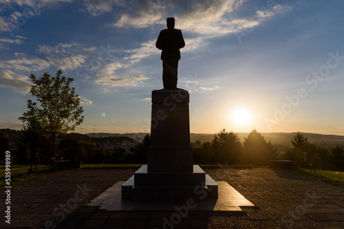 Loznica, Serbia - July 11, 2022: Monument to Stepa Stepanovic (1856-1929) in Loznica, Serbia. He was a Serbian military commander who fought in the the First and second Balkan War and World War I.