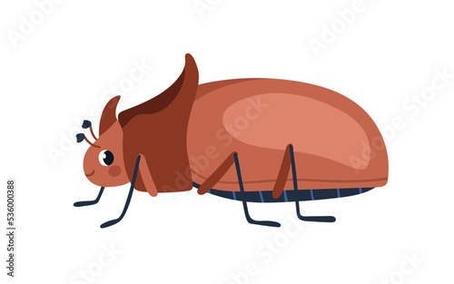Rhinoceros beetle, cute insect. Horned rhino bug. Funny childish adorable amu...