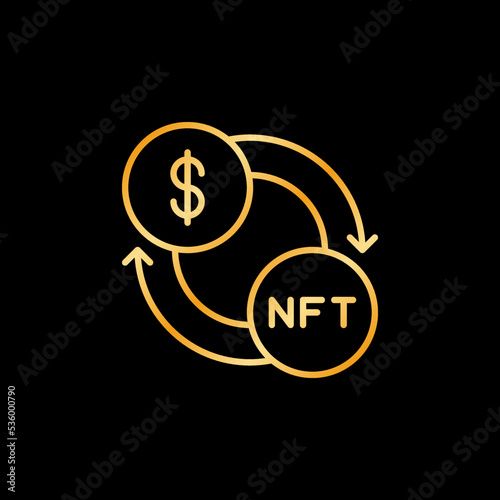 NFT Online Trading vector outline golden icon. Non fungible token line sign