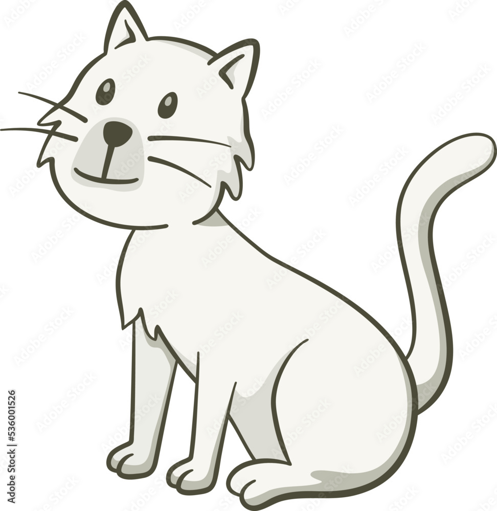 Obraz premium Happy cat sitting on the floor. Cute illustration of a cat sitting on the floor. Vector illustration on white background.