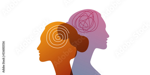 BPD, bipolar or schizophrenia disorder mind mental. Mental health. Borderline personality disorder. Psychology concept mood disorder with head silhouette. Vector illustration