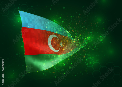 Azerbaijan  on vector 3d flag on green background with polygons and data numbers