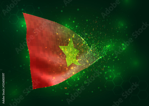 Vietnam  on vector 3d flag on green background with polygons and data numbers