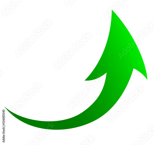 Sharp curved green arrow icon. Arrow illustration pointing up. Counterclockwise direction pointer