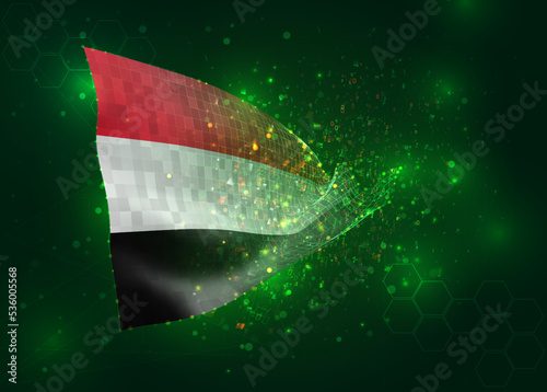 Yemen  on vector 3d flag on green background with polygons and data numbers