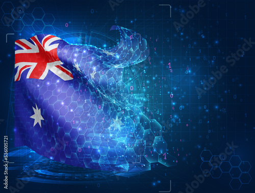 Australia,  vector flag, virtual abstract 3D object from triangular polygons on a blue background