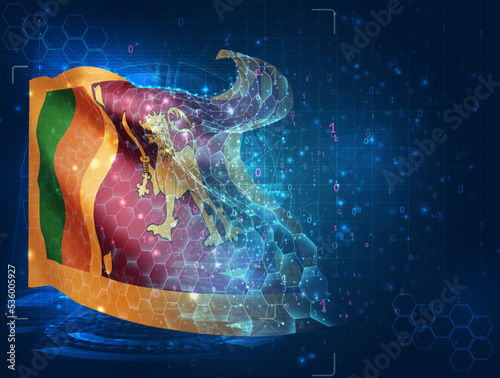 Sri Lanka,  vector flag, virtual abstract 3D object from triangular polygons on a blue background