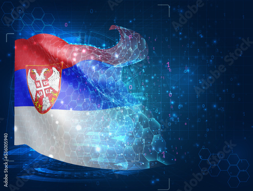 Armenia,  vector flag, virtual abstract 3D object from triangular polygons on a blue background